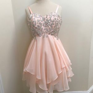 Hand beaded blush formal dress
